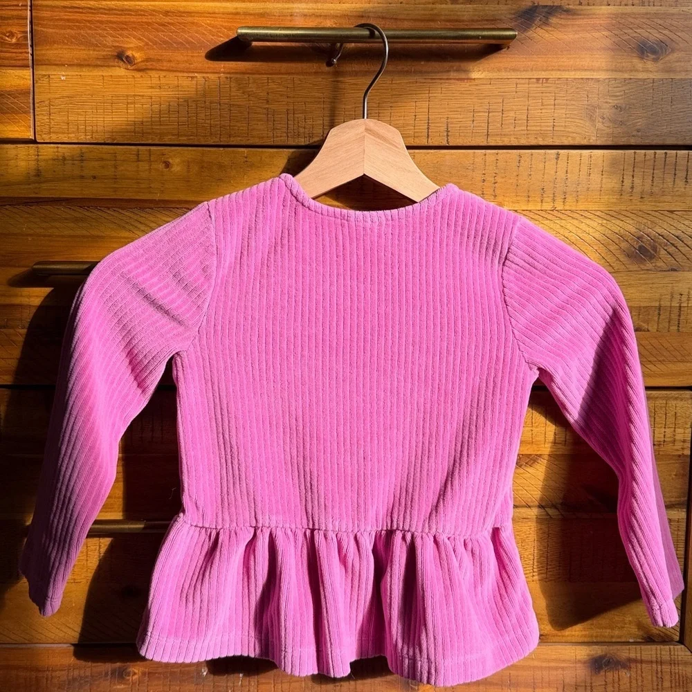 Hanna Andersson Velour Vibrant Pink Long Sleeve Peplum Top